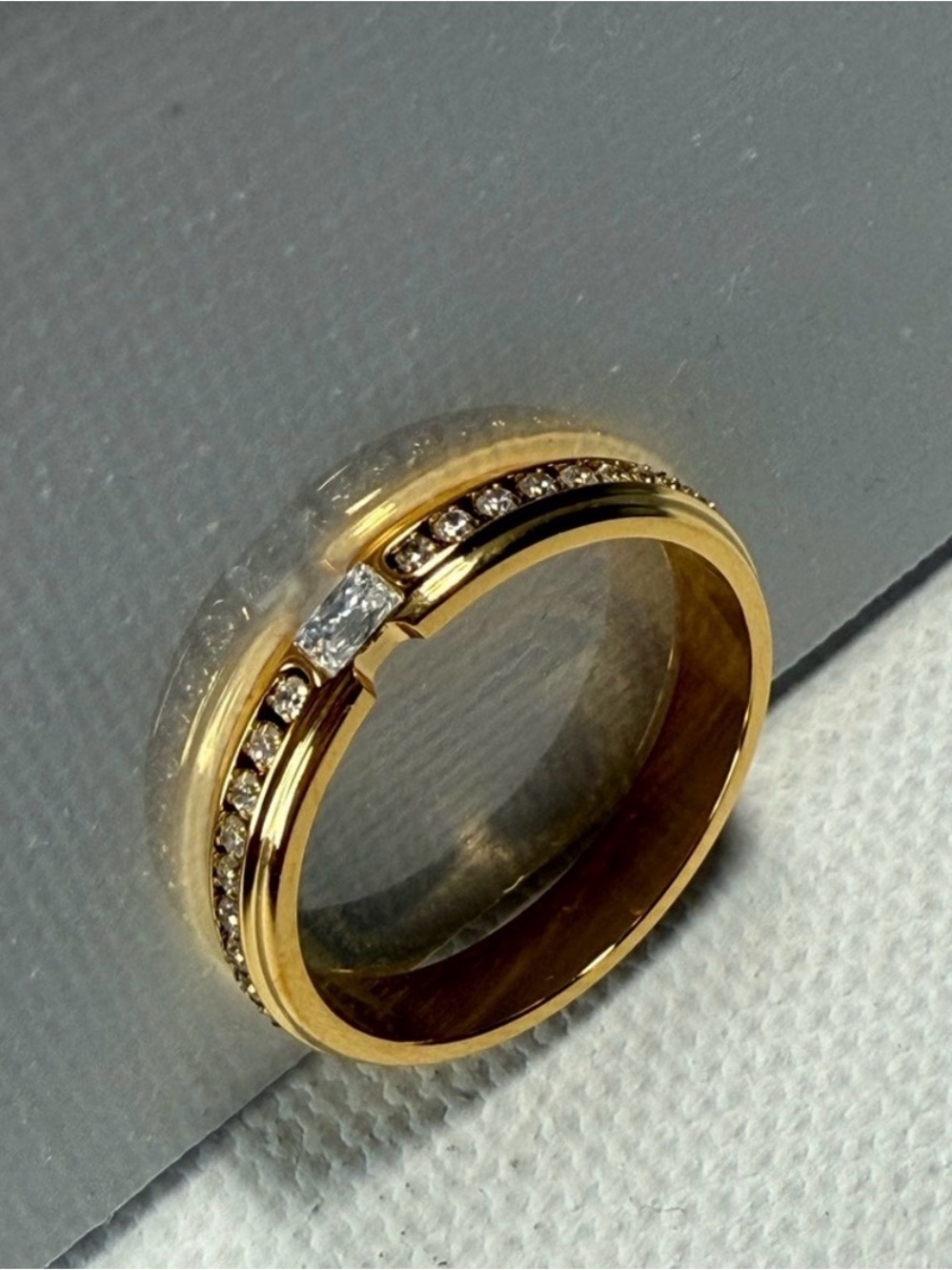 18K Gold Stainless Steel Ring with Crystal Accents SIZE 8 - Picture 7 of 7
